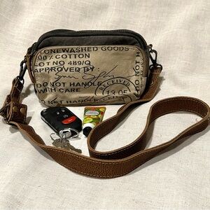 Myra Bag Upcycled Canvas & Genuine Leather Zip Sm Crossbody Boho Rustic